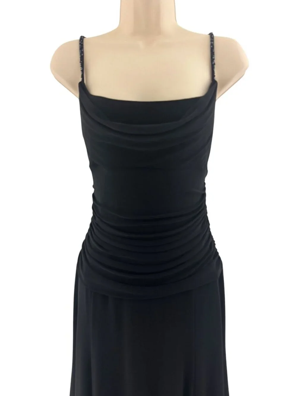 Jones New York Black Beaded Ruched Dress Size 12 Evening Wedding Cocktail Party
